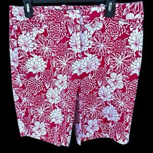 TALBOTS Bermuda Shorts Floral Print Sz 8 Hot Pink White Stretch NEW